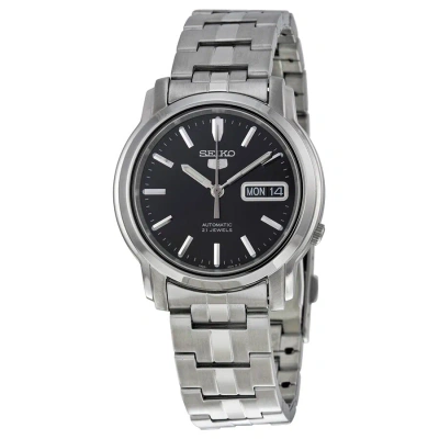 Seiko 5 Automatic Black Dial Stainless Steel Men's Watch Snkk71 In Metallic