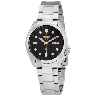 Seiko 5 Automatic Black Dial Stainless Steel Men's Watch Srpe57k1 In Black / Gold Tone