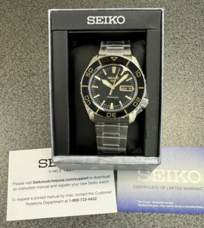 Pre-owned Seiko 5 Automatic Black Dial Steel Bracelet Men's Watch Srpk99 Made In Japan