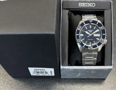 Pre-owned Seiko 5 Automatic Blue Dial Steel Bracelet Men's Watch Srpk97 Made In Japan
