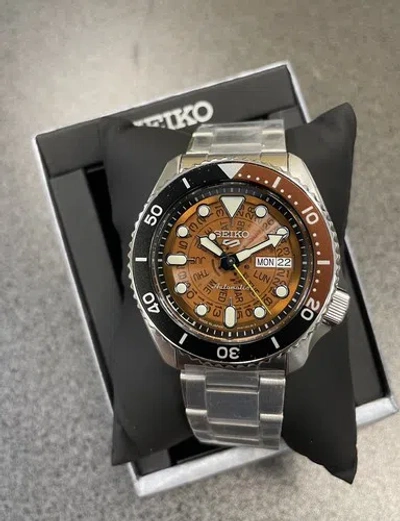 Pre-owned Seiko 5 Automatic Brown Transparent Dial Steel Bracelet Men's Watch Srpj47 Japan