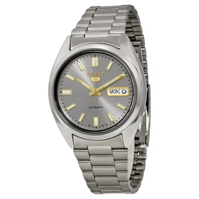 Seiko 5 Automatic Grey Dial Stainless Steel Men's Watch Snxs75 In White