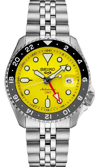 Pre-owned Seiko 5 Automatic Sports Gmt Ssk017 Yellow Dial Men's Watch