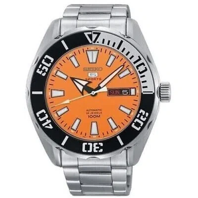 Pre-owned Seiko 5 Automatic Srpc55k1 Orange Dial Men's Watch Boxed Warranty