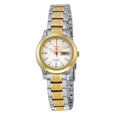 Seiko 5 Automatic White Dial Two-tone Ladies Watch Symd90 In Gold