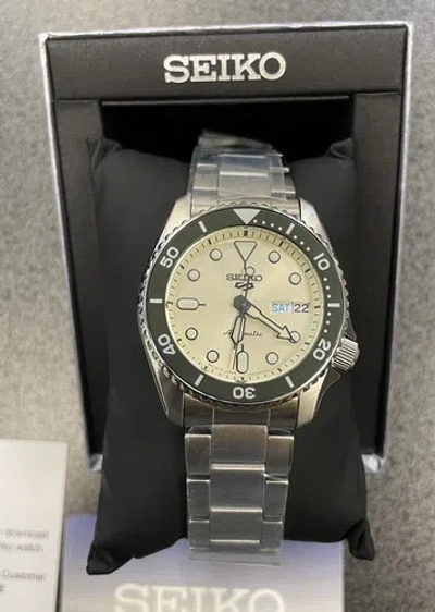 Pre-owned Seiko 5 Five Sports Srpk31 Automatic Mid Size Watch Beige Dial Made Japan 38mm