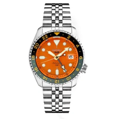 Pre-owned Seiko 5 Gmt Divers Sports Silver-tone 42.5mm Case Orange Dial Men's Watch Ssk005