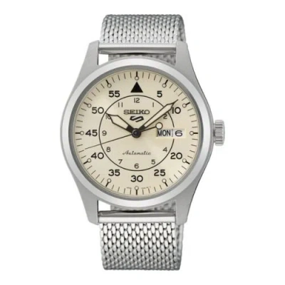 Pre-owned Seiko 5 Man Sports Srph21k1 Automatic Men Watch Beige Dial Mesh Srph21