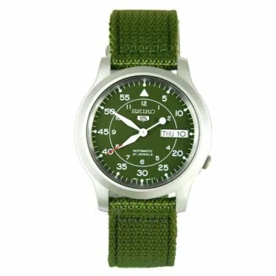 Pre-owned Seiko 5 Military Automatic Green Dial Nylon Strap Day/date Snk805k2 Mens Watch