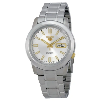 Seiko 5 Silver Stainless Steel Automatic Men's Watch Snkk09 In Metallic