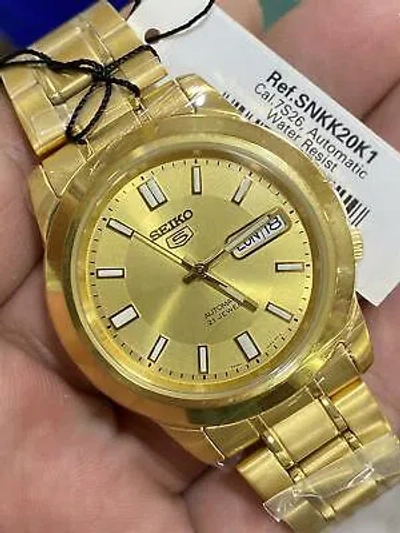 Pre-owned Seiko 5 Snkk20k1 Automatic Gold Tone Stainless Steel Analog Men's Watch