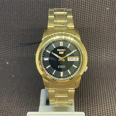 Pre-owned Seiko 5 Snkk22k1 Automatic Gold-tone Stainless Steel Black Analog Men's Watch