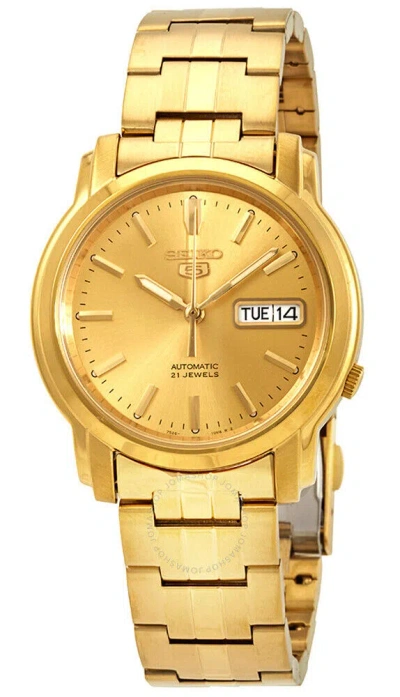 Pre-owned Seiko 5 Snkk76 Men's Gold Tone Stainless Steel Gold Dial Automatic Watch
