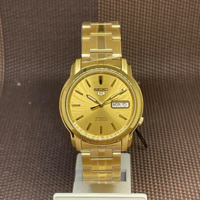 Pre-owned Seiko 5 Snkk76k1 Automatic Gold Tone Stainless Steel Men's Casual Day Date Watch