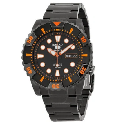 Pre-owned Seiko 5 Snzj21k1 Sport Automatic Black Orange Men Watch Steel 100m Snzj21