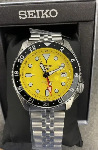 Pre-owned Seiko 5 Sport Automatic Gmt Steel Band Yellow Dial Watch Ssk017 Made In Japan