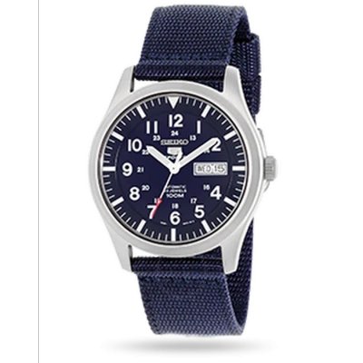 Seiko 5 Sport Automatic Navy Blue Canvas Men's Watch Snzg11 In Blue / Navy / Skeleton