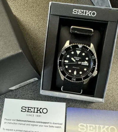 Pre-owned Seiko 5 Sport Mens Srpd89 Black Dial Automatic Nylon Band Watch With Tag