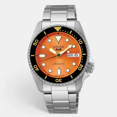 Pre-owned Seiko 5 Sport Srpd59k1 Orange Dial Stainless Steel Men's Wristwatch 42.50mm