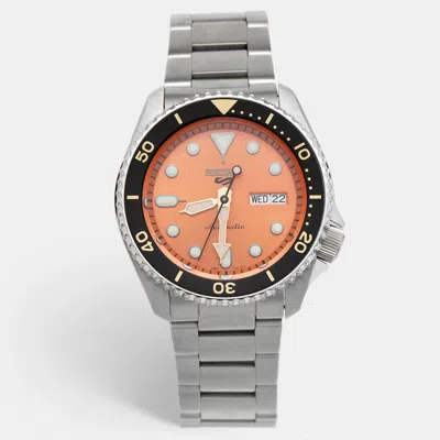 Pre-owned Seiko 5 Sport Srpd59k1 Orange Dial Stainless Steel Men's Wristwatch 42mm
