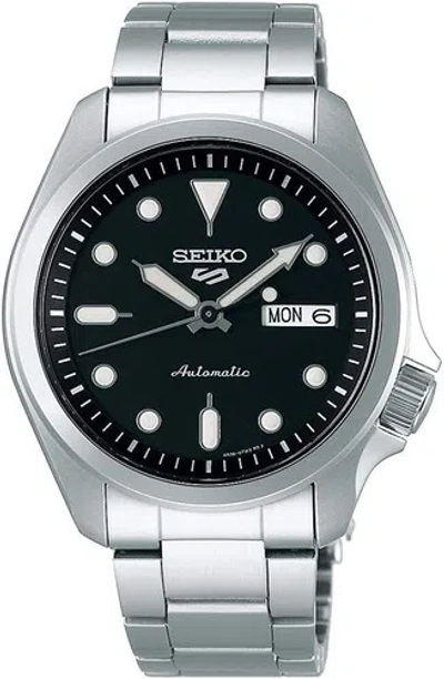 Pre-owned Seiko 5 Sport Srpe55k1 Automatic Mechanical Black Dial Stainless Steel Watch Men