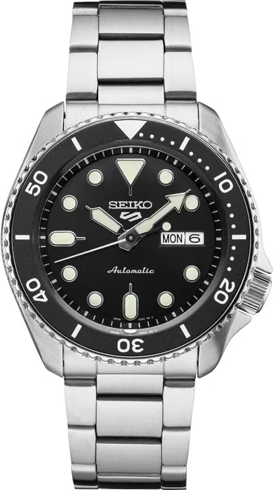 Pre-owned Seiko 5 Sports 24-jewel Automatic Black Dial Ss Bracelet Watch Srpd55