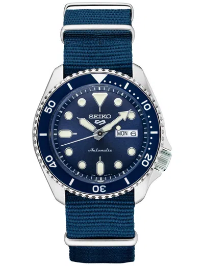 Pre-owned Seiko 5 Sports Automatic 42.5mm Blue Dial Nylon Strap Watch Srpd87