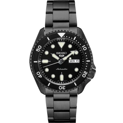 Pre-owned Seiko 5 Sports Automatic Black Dial Metal Bracelet Men's Watch Srpd65k1