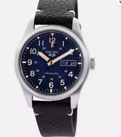 Pre-owned Seiko 5 Sports Automatic Blue Dial Black Leather Strap Men's Watch Srpg39k1