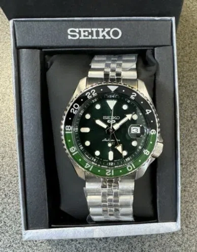 Pre-owned Seiko 5 Sports Automatic Gmt Steel Band Green Dial Watch Ssk035 Japan Made