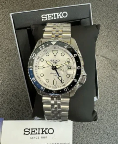Pre-owned Seiko 5 Sports Automatic Gmt Steel Band White Dial Watch Ssk033 Japan Made