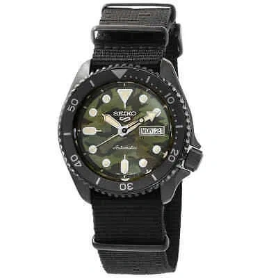Pre-owned Seiko 5 Sports Automatic Green Camouflage Dial Men's Watch Srpj37k1