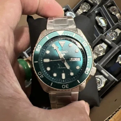 Pre-owned Seiko 5 Sports Automatic Green Dial Stainless Steel Men's Watch Srpd61(special $