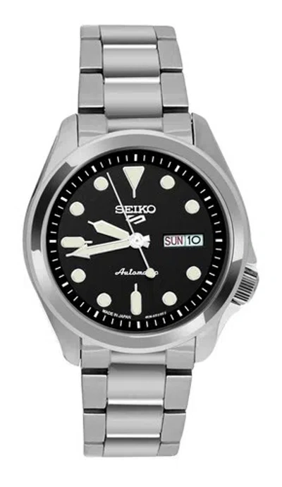 Pre-owned Seiko 5 Sports Automatic Watch Srpe55 Black Dial Day Date Steel Bracelet Japan