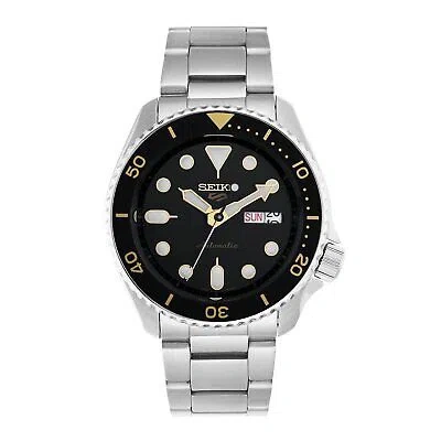 Pre-owned Seiko 5 Sports Black Dial Silver Stainless Steel Bracelet