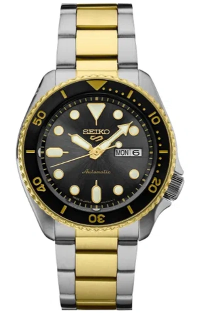 Pre-owned Seiko 5 Sports Black Dial Two Tone Automatic Stainless Steel Men's Watch Srpk22