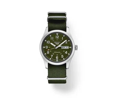 Pre-owned Seiko 5 Sports Green Dial Green Nylon Strap Men's Watch Srpg33