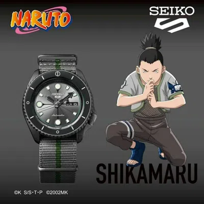 Pre-owned Seiko 5 Sports Naruto & Boruto Shikamaru Nara Limited Edition Watch Srpf75k1