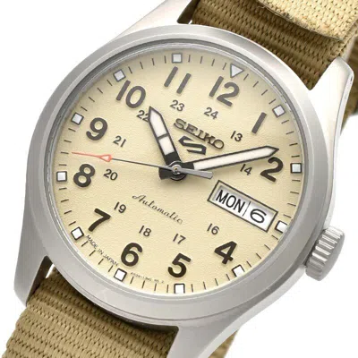 Pre-owned Seiko 5 Sports Sbsa199 Mechanical Automatic Field Sports Style Watch Beige Dial