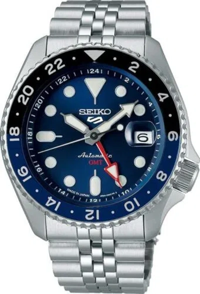 Pre-owned Seiko 5 Sports Sbsc003 Blue Gmt Skx Sports Style Men Watch Box