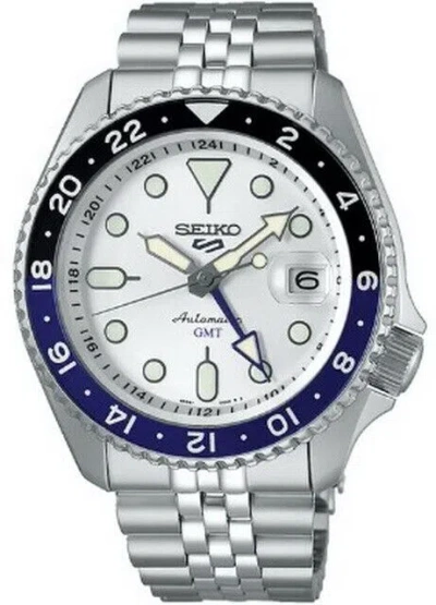 Pre-owned Seiko 5 Sports Skx Gmt Sky Blue Silver Stainless Steel Men's Watch Ssk033k1