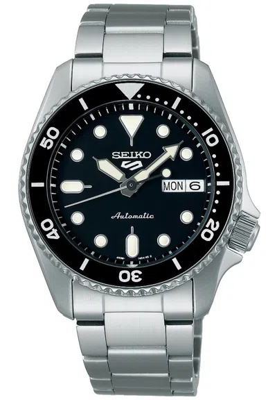 Pre-owned Seiko 5 Sports Skx 'midi' Black Stainless Steel Automatic Men's Watch Srpk29k1