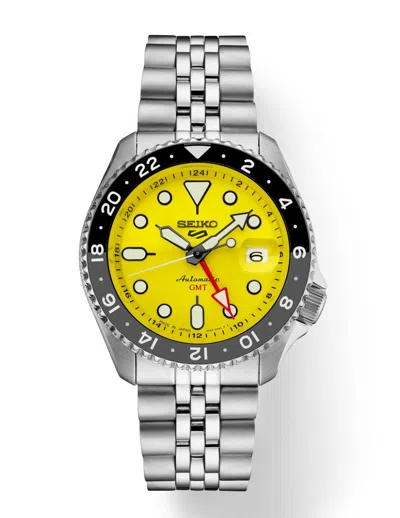 Pre-owned Seiko 5 Sports Skx Ssk017 Gmt 42.5mm Steel Yellow Dial Automatic Men's Watch