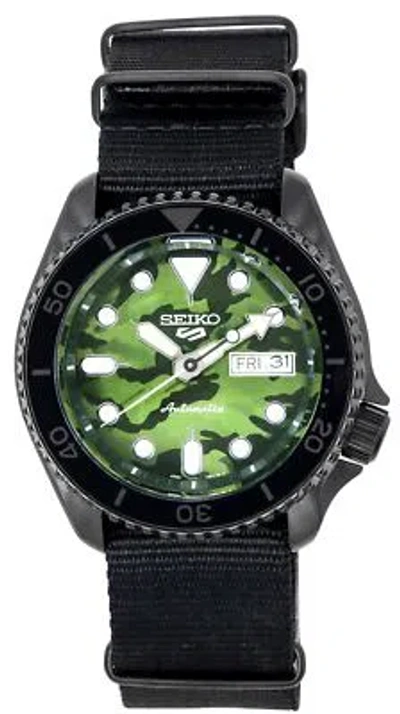 Pre-owned Seiko 5 Sports Skx Street Style Nylon Strap Camouflage Dial Srpj37k1 Mens Watch