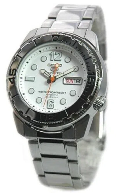 Pre-owned Seiko 5 Sports Snzf03 Snzf03k1 Automatic White Dial Stainless Steel Watch