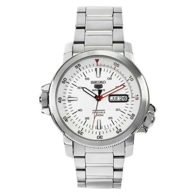 Pre-owned Seiko 5 Sports Snzj53 Automatic Watch 7s36 Day Date 100m Hardlex Steel White