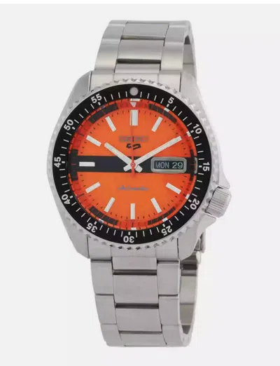 Pre-owned Seiko 5 Sports Special Edition Series Orange Dial Black Bezel Watch Srpk11k1