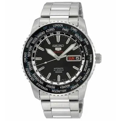 Pre-owned Seiko 5 Sports Srp127k1 Automatic Watch 4r36 World Time Travelers Steel Bracelet