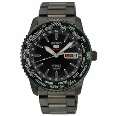 Pre-owned Seiko 5 Sports Srp129k1 Automatic Watch 4r36 Steel World Time Black Day Date Gmt