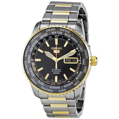 Pre-owned Seiko 5 Sports Srp130k1 Automatic Watch 4r36 World Time Silver Gold Day Date Gmt
